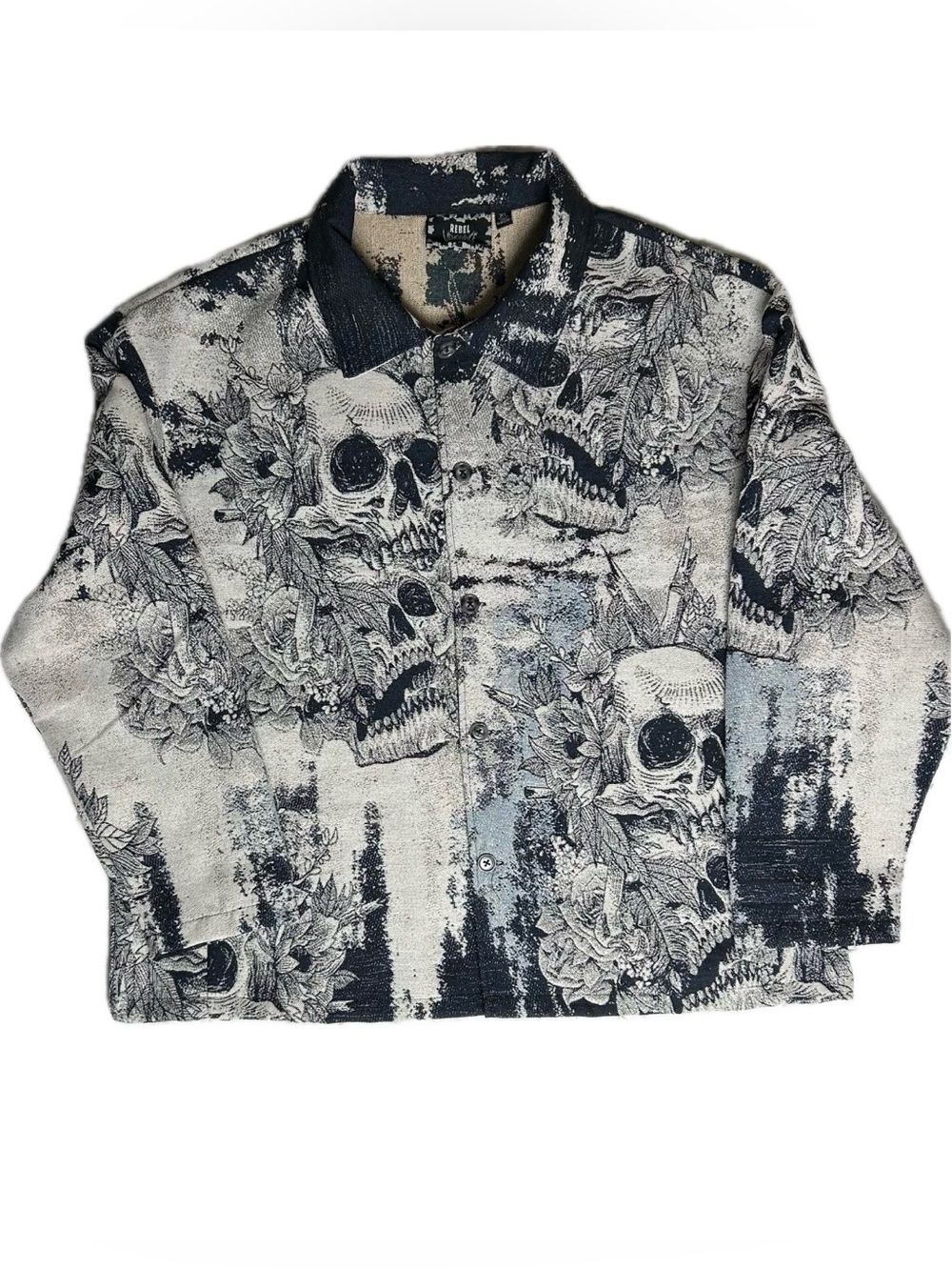 Skull Rebel Vengeance Tapestry Floral  Jacket Blazer Trendy Men XL